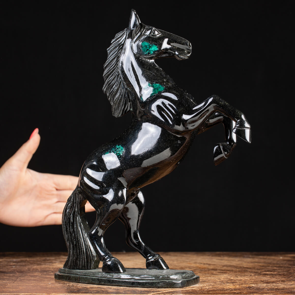 Emerald and black Schist horse sculpture